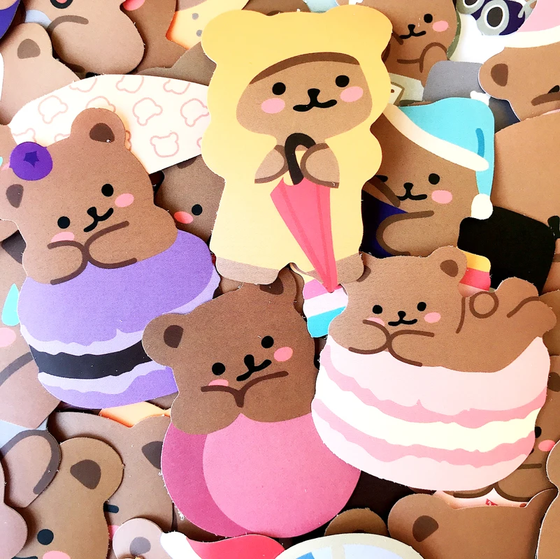 60 шт./компл. Ins Girly мультфильм милые уникальные маленькие наклейки "медведь"