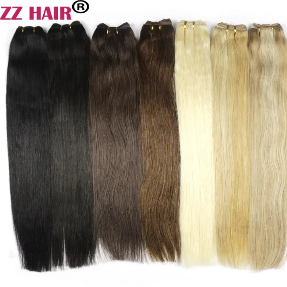 

ZZHAIR 100g/Pcs 16"-24" Machine Made Remy Hair Weft Weaving 100% Human Hair Extensions Straight Natural Silk Non-clips