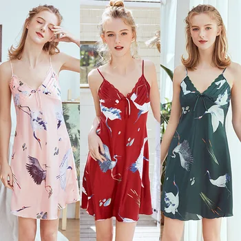 Sling Nightgown Women printed sleepwear Sexy spun silk night dress Summer satin mini nightdress Ice silk nighty sling sleepwear
Sling Nightgown Women printed sleepwear Sexy spun silk night dress Summer satin mini nightdress Ice silk nighty sling sleepwear