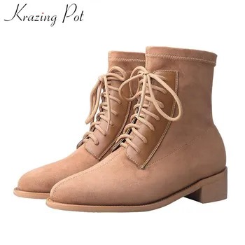 krazing pot soft breathable sheep suede boots lace up round toe med heels winter keep warm women basic casual ankle boots L98
krazing pot soft breathable sheep suede boots lace up round toe med heels winter keep warm women basic casual ankle boots L98
