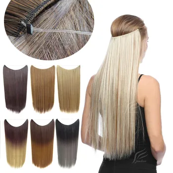 

jeedou 50g Thin Synthetic Hair Extension No Clips Whit Invisible Wire Secret Fish Line Ombre Color Straight Hair Hairpieces