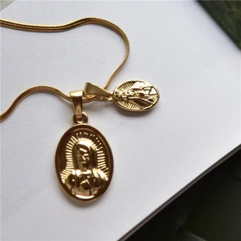 Titanium Steel Golden Small Double Mary Pendant Necklace Hip Hop Charm Jewelry for Women Men Snake Chain 50cm/60cm Length
Titanium Steel Golden Small Double Mary Pendant Necklace Hip Hop Charm Jewelry for Women Men Snake Chain 50cm/60cm Length