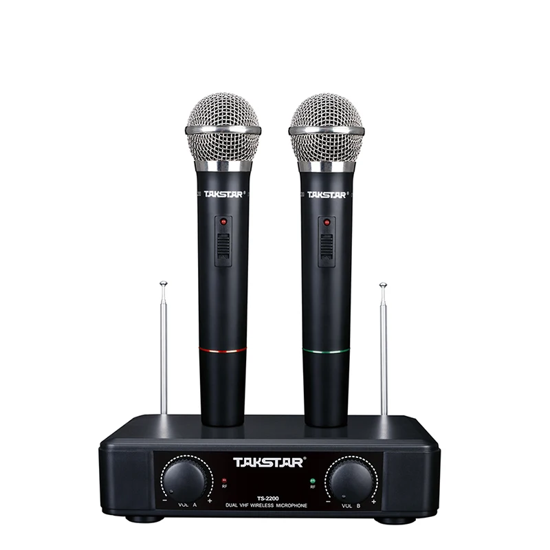 TAKSTAR TS-2200 VHF Dual Wireless Handheld Microphone System with 2 Transmitter Mics, Receiver Base for Karaoke Public Speech
TAKSTAR TS-2200 VHF Dual Wireless Handheld Microphone System with 2 Transmitter Mics, Receiver Base for Karaoke Public Speech