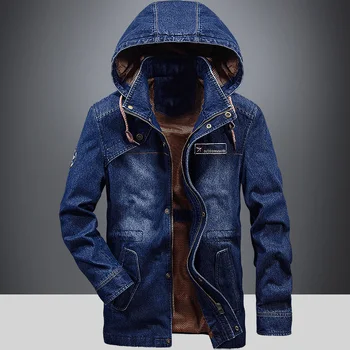Autumn Winter Jacket Men Jeans Fashion Mid-long Hooded Collar Coat Men Windbreaker Blue Jean Jacket chaqueta Jeans M-XXXL 
Autumn Winter Jacket Men Jeans Fashion Mid-long Hooded Collar Coat Men Windbreaker Blue Jean Jacket chaqueta Jeans M-XXXL
