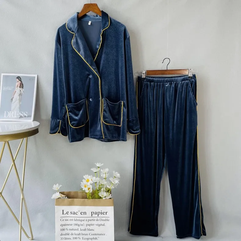 Tulin Fashion Gray Lapel Pajamas Set Women Velour 2PCS Sleepwear Long Sleeve Velvet Sleep Set Female Trousers Suit Home Clothing
Tulin Fashion Gray Lapel Pajamas Set Women Velour 2PCS Sleepwear Long Sleeve Velvet Sleep Set Female Trousers Suit Home Clothing