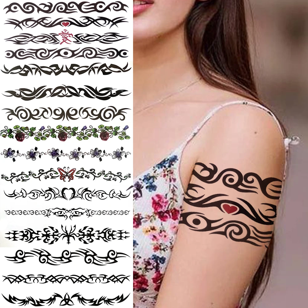 

Black Indian Tribal Totem Henna Temporary Tattoos For Women Men Flower Bramble Tattoo Sticker Body Painting Fake Arm Tatoos Sexy