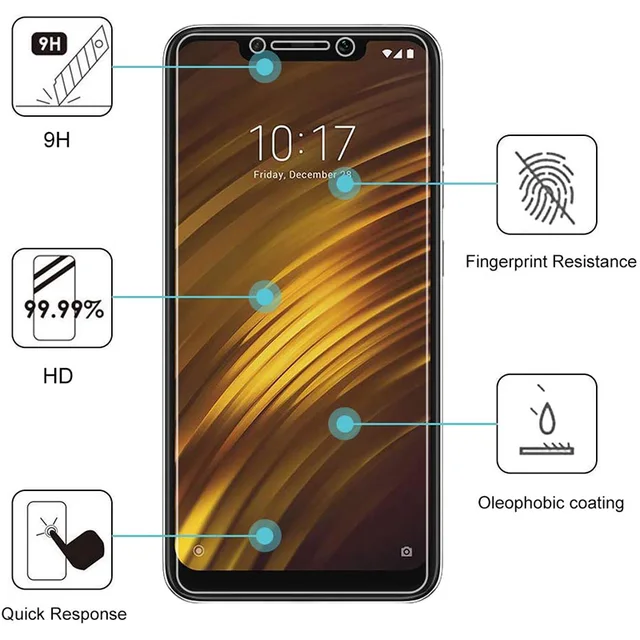 Film protecteur d'écran en verre guatémaltèque pour Xiaomi Pocophone F1, antichoc, ultra transparent, 9H, 5 pièces 2