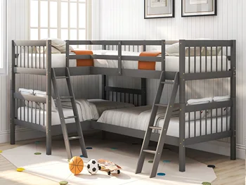 L-Shaped Bunk Bed Bunk Bed Single Modern Student Dormitory Bunk Bed Sturdy Frame Metal Bed Guard Rail Stairs 
L-Shaped Bunk Bed Bunk Bed Single Modern Student Dormitory Bunk Bed Sturdy Frame Metal Bed Guard Rail Stairs