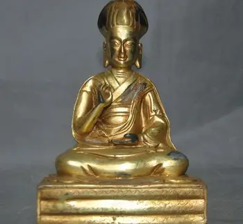 7" Tibetan Buddhism bronze gilt Je Tsongkhapa master Guru Lama Buddha statue 
7" Tibetan Buddhism bronze gilt Je Tsongkhapa master Guru Lama Buddha statue