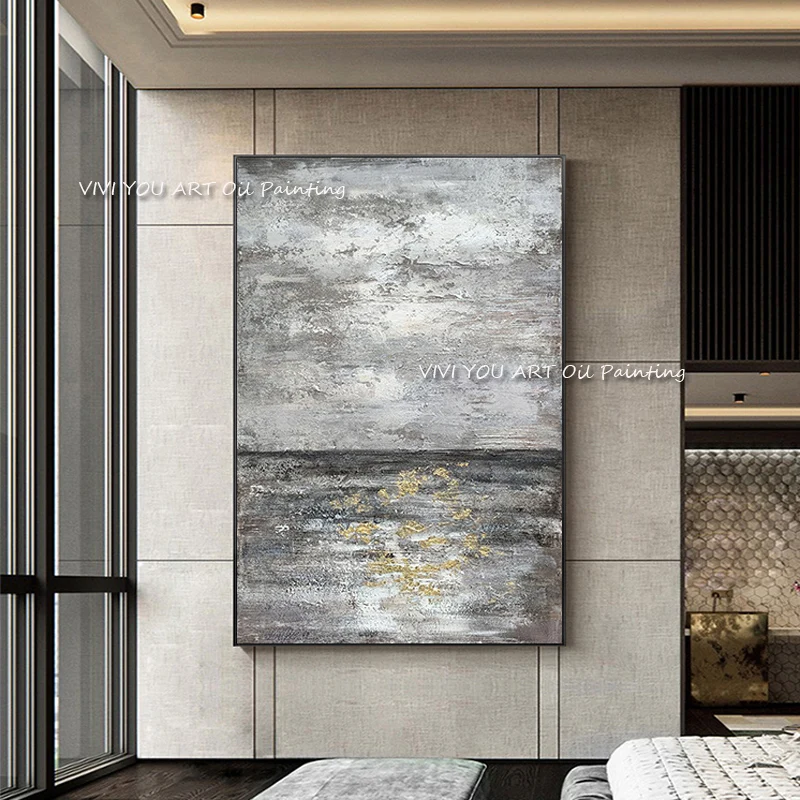 

Original Abstract Art Grey Ocean Oil Painting 100% Handmade Large Wall Art Canvas Pictures for Living Room Home Decoration