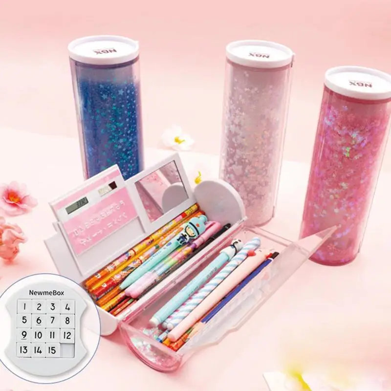 Multifunctional Quicksand Translucent Pencil Case Cylindrical Stationery Pen Holder Pink Blue Pen Case School Stationery Supplie
Multifunctional Quicksand Translucent Pencil Case Cylindrical Stationery Pen Holder Pink Blue Pen Case School Stationery Supplie