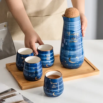 Blue Sky Cups 4 Pieces Ceramic Kettle set With Tray Creative Hand Drawn Porcelain Coffee Flower Teacup
Blue Sky Cups 4 Pieces Ceramic Kettle set With Tray Creative Hand Drawn Porcelain Coffee Flower Teacup