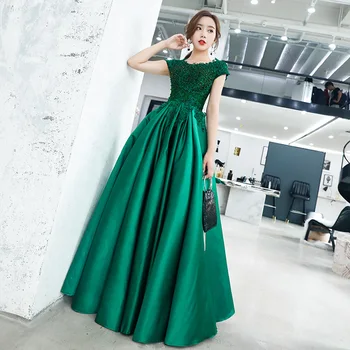 Green Satin Long Evening Dresses with Lace Appliques 2020 Evening Gowns Short Sleeves Formal Dress robe de soiree 
Green Satin Long Evening Dresses with Lace Appliques 2020 Evening Gowns Short Sleeves Formal Dress robe de soiree