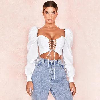 2019 New Sexy Women V-neck Off Shoulder Front Lace-up Bandage Shirt Blouses Crop Tops Hollow Out Summer Long Puff Sleeve Shirts
2019 New Sexy Women V-neck Off Shoulder Front Lace-up Bandage Shirt Blouses Crop Tops Hollow Out Summer Long Puff Sleeve Shirts