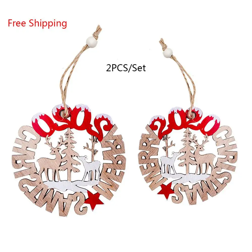 

2pcs Christmas Decorations 2020 Merry Christmas Wooden Openwork Letters Innovative Christmas Closet Pendants For Home Ornaments