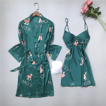 Women Summer Nightdress Sexy Lace Homewear Print Flower Satin Bathrobe 2 Pieces Sets Female Nightwear With Chest Pads Nightgowns
Women Summer Nightdress Sexy Lace Homewear Print Flower Satin Bathrobe 2 Pieces Sets Female Nightwear With Chest Pads Nightgowns