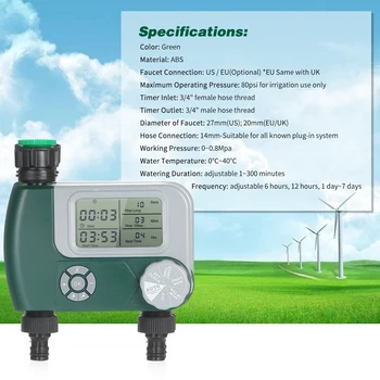 Digital Programmable Hose Faucet Timer Battery Operated Automatic Watering Sprinkler System Irrigation Controller with 2 Outlet
Digital Programmable Hose Faucet Timer Battery Operated Automatic Watering Sprinkler System Irrigation Controller with 2 Outlet