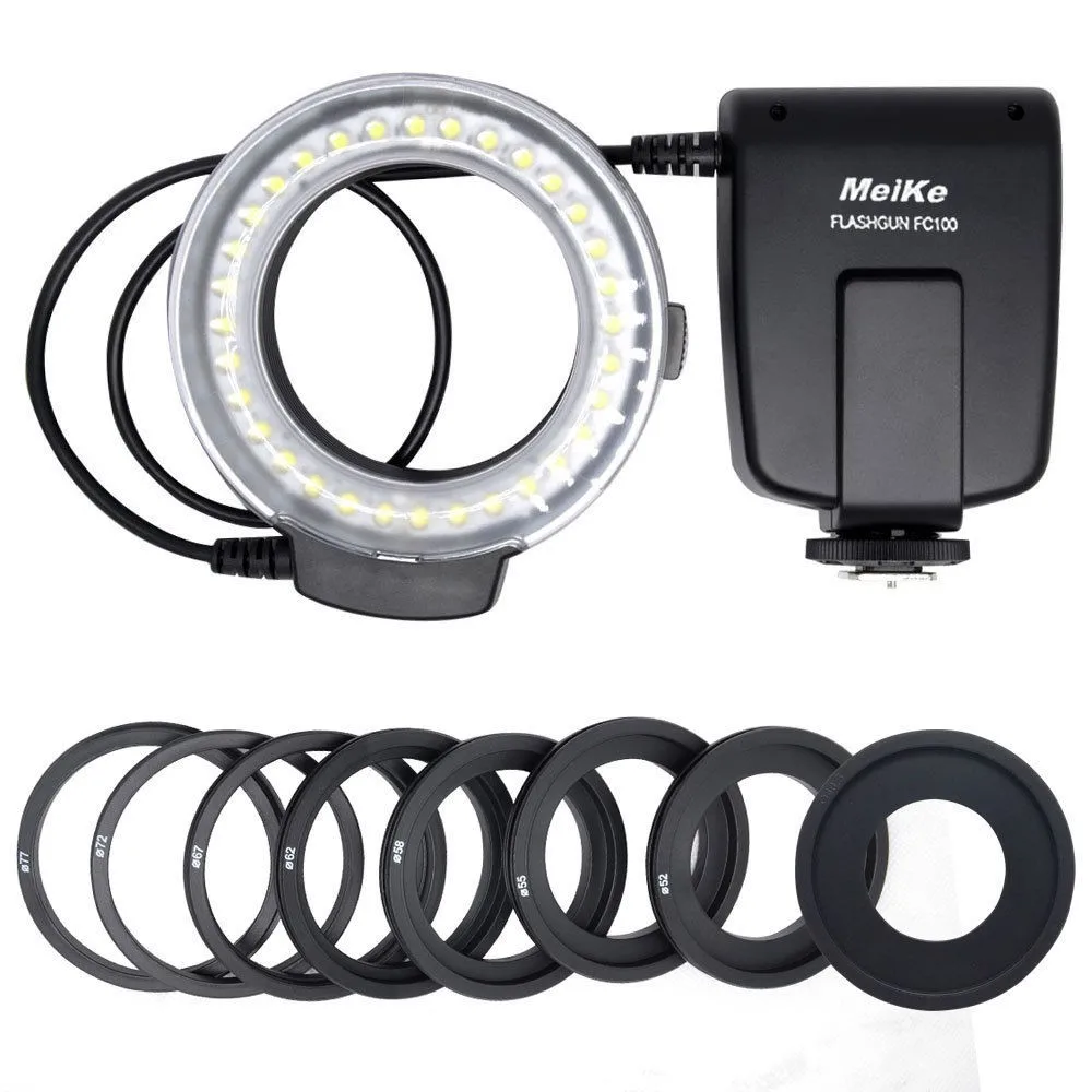 Meike FC-100 Manual LED Macro Ring Flash Light with 7 Adapter For Nikon D200 D3100 Canon EOS 70D 60D T4i T3i 6D DSLR Camara |