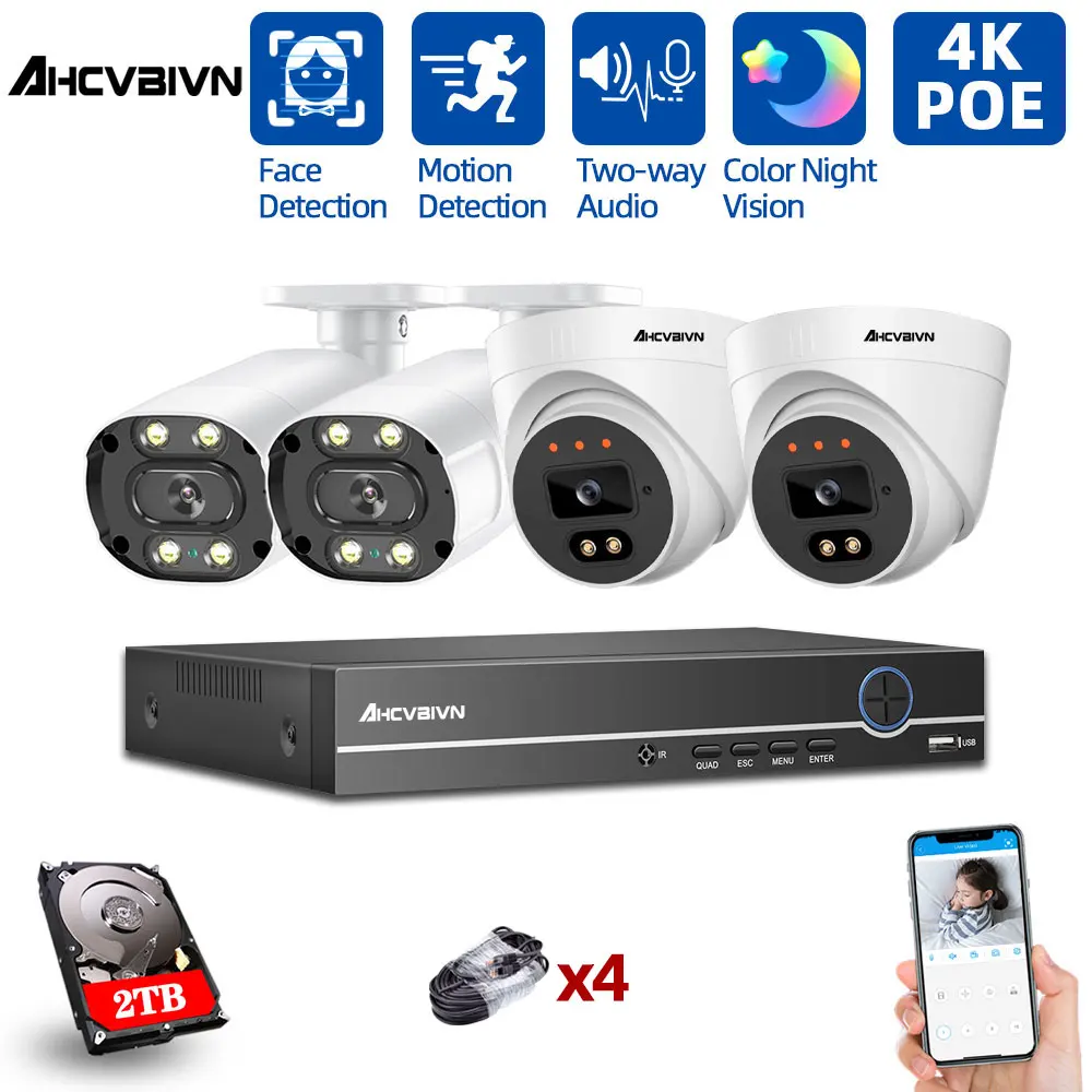 4CH 4K Home Security NVR POE CCTV Camera System Hi3516EV300 8MP Two-way Audio Outdoor Color Night Vision Video Surveillance Kit
4CH 4K Home Security NVR POE CCTV Camera System Hi3516EV300 8MP Two-way Audio Outdoor Color Night Vision Video Surveillance Kit