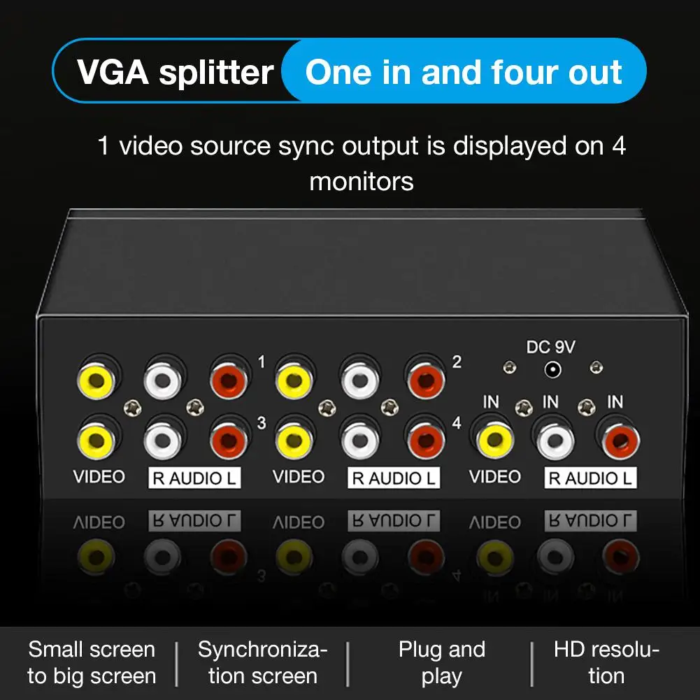 4 Port AV Audio Video Splitter 1x4 One In Four Out RCA Splitter One For Four For AV Three Lotus Audio Port Split Screen Cable
4 Port AV Audio Video Splitter 1x4 One In Four Out RCA Splitter One For Four For AV Three Lotus Audio Port Split Screen Cable