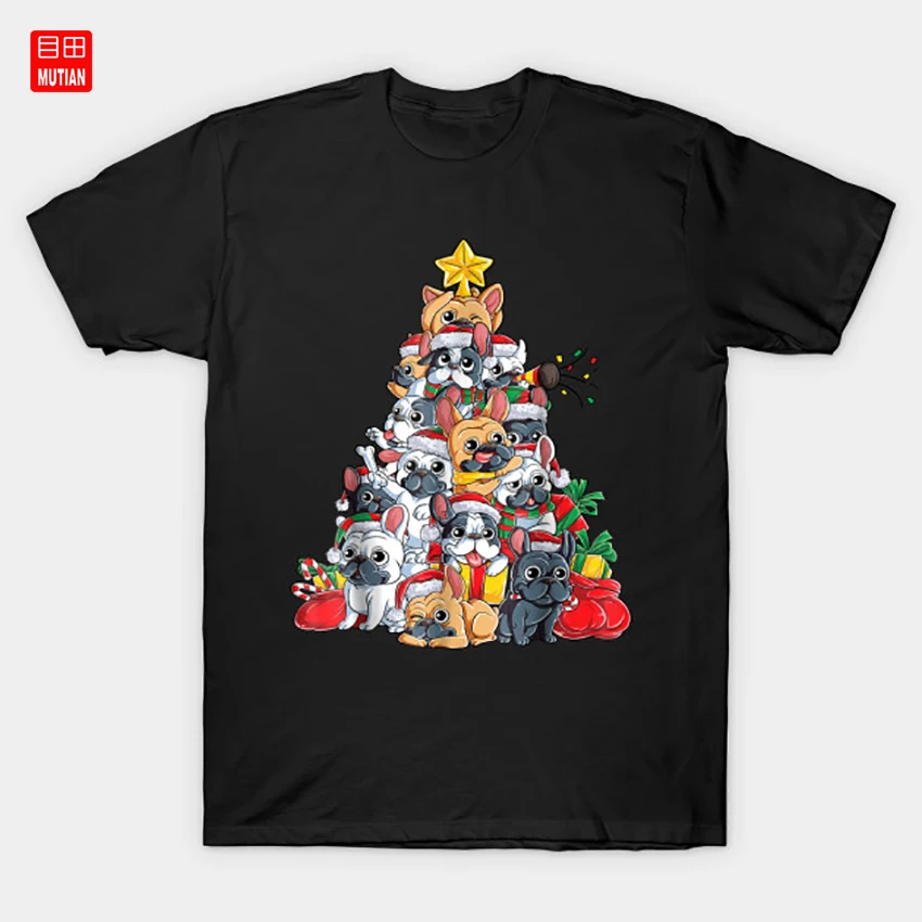 Фото Рождественская рубашка с французским бульдогом футболка для мальчиков и девочек