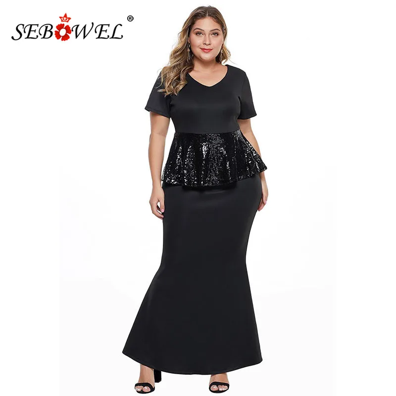 SEBOWEL Woman's Plus Size Sequin Party Gown Peplum Dress Maxi High Waist Female Elegant Short Sleeve Bodycon Formal Dresses 2019
SEBOWEL Woman's Plus Size Sequin Party Gown Peplum Dress Maxi High Waist Female Elegant Short Sleeve Bodycon Formal Dresses 2019