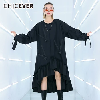 CHICEVER Irregular Patchwork Dress For Women O Neck Puff Sleeve Ruffles Hem Lace Up Ruched Midi Dresses 2020 Fashion Clothes New 
CHICEVER Irregular Patchwork Dress For Women O Neck Puff Sleeve Ruffles Hem Lace Up Ruched Midi Dresses 2020 Fashion Clothes New