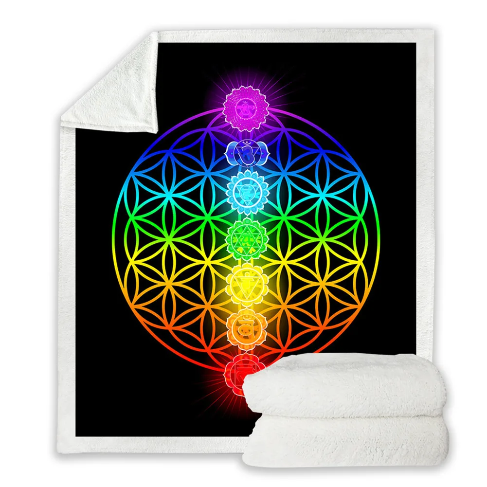Chakra Fluffy Blanket Zen Themed Bed Blanket Colorful Custom Blanket Geometric Plush Coverlet Flower Of Life for Office &Home
Chakra Fluffy Blanket Zen Themed Bed Blanket Colorful Custom Blanket Geometric Plush Coverlet Flower Of Life for Office &Home