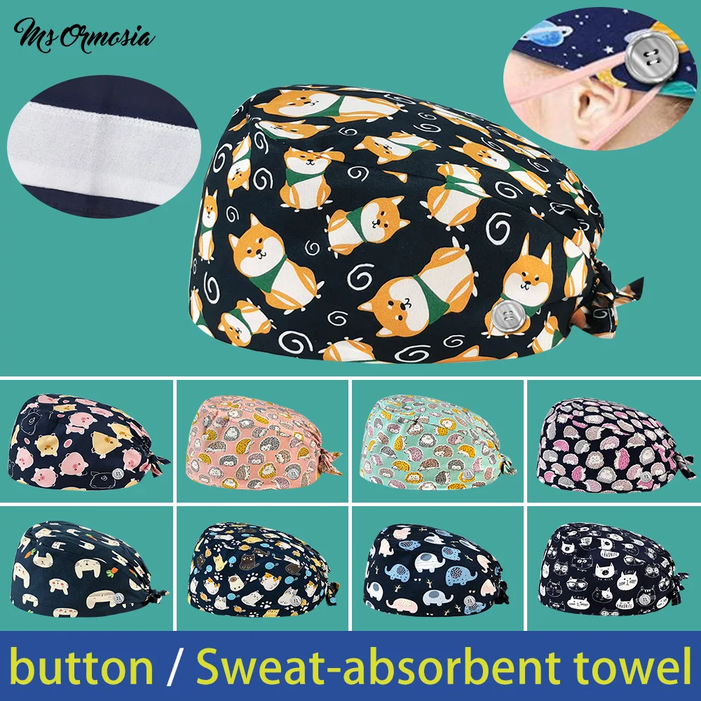 high quality Breathable cotton cute Cartoons printing Scrub hats Laboratory pet shop Buttons scrubs caps wholesale Custom logo
high quality Breathable cotton cute Cartoons printing Scrub hats Laboratory pet shop Buttons scrubs caps wholesale Custom logo