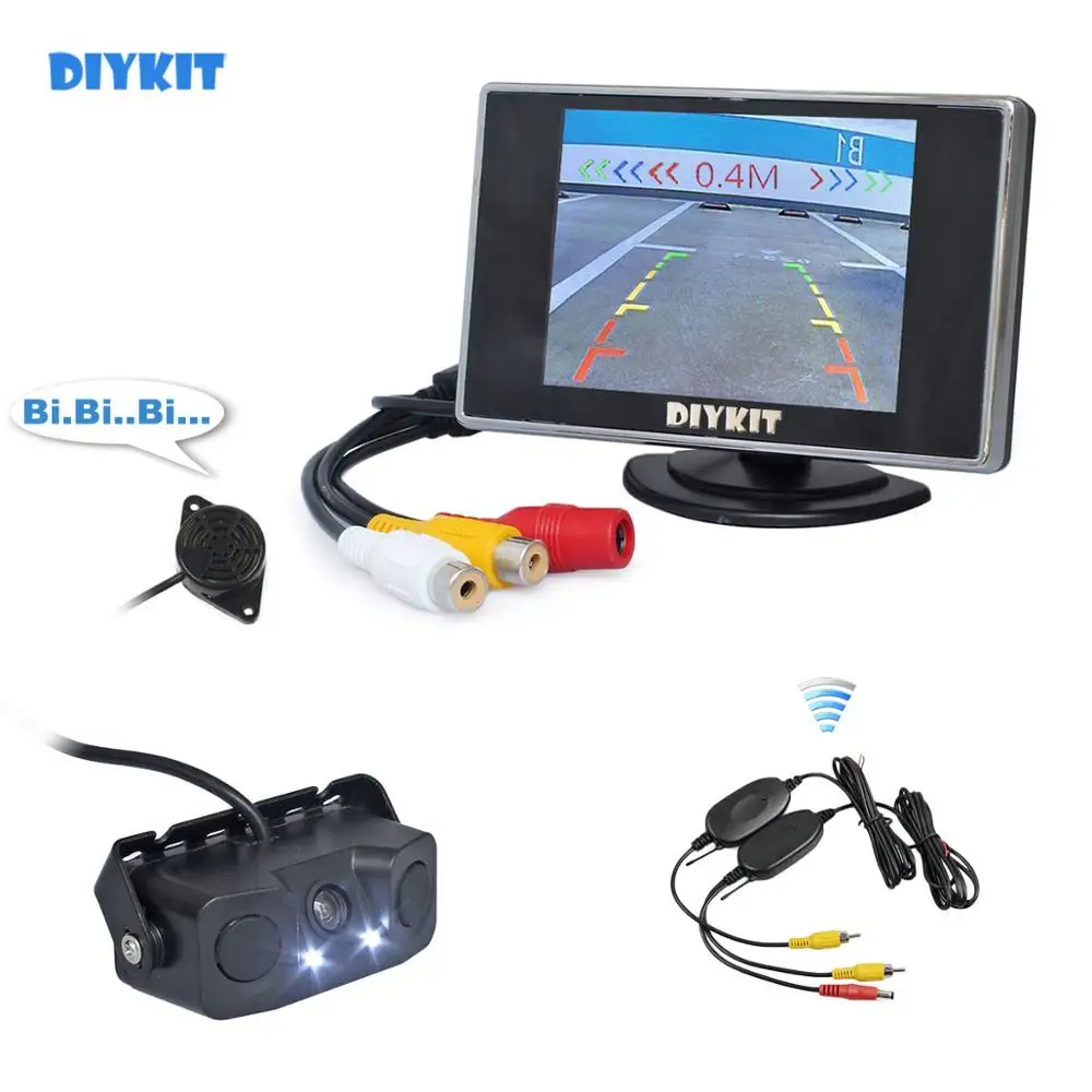 

DIYKIT Wireless 3.5" TFT LCD Car Monitor + Waterproof Parking Radar Sensor Reversing Car Camera Parking Assistance System