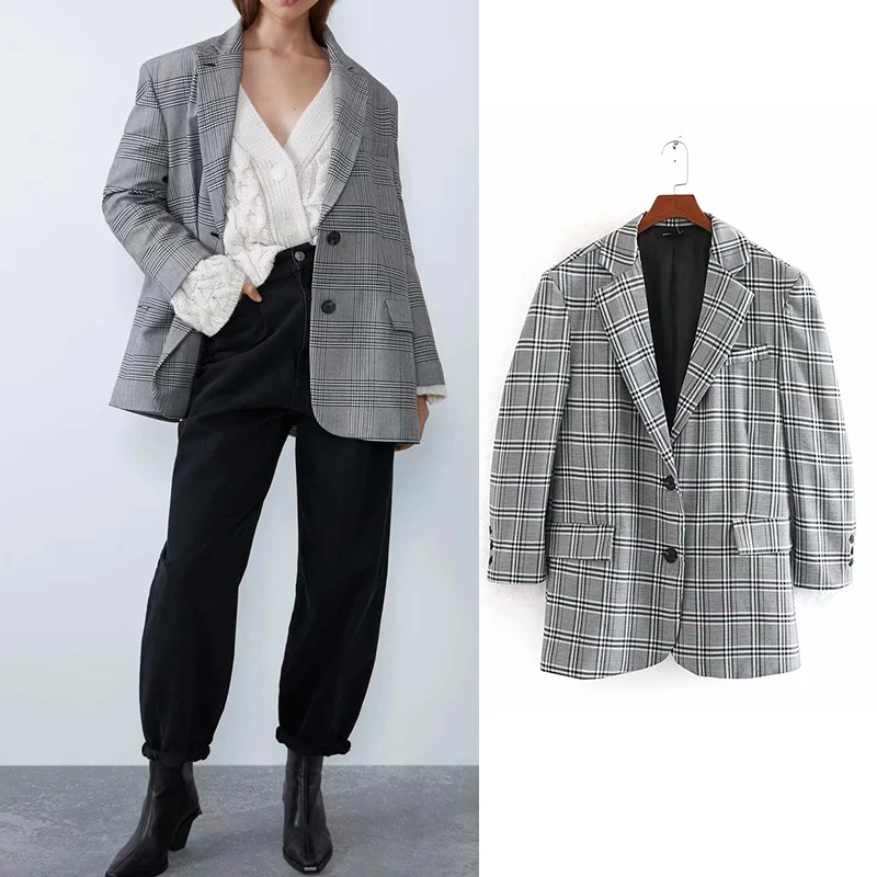 Women's jacket 2019 za notched plaid printed elegand style blazer women pockets single breasted loose ladies blazer casual jacke
Women's jacket 2019 za notched plaid printed elegand style blazer women pockets single breasted loose ladies blazer casual jacke