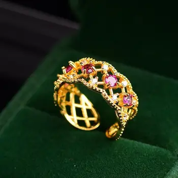 

Garnet multi-grain ring pierścionki pierścionek joias feminina anelli bagues femme anillos mujer anillo mujer aneis gemstones