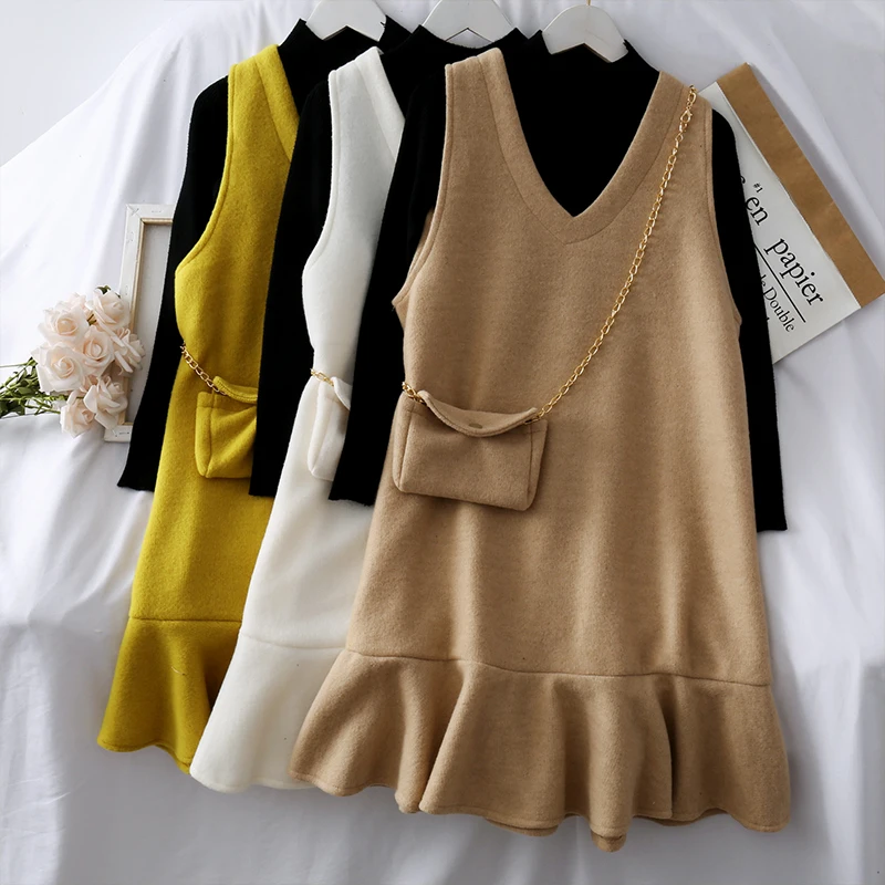 Mooirue Autumn Vintage Women Two Pieces Set Black Slim Kintting Tops V Neck Ruffles Loose Short Dress Casual Matching Set
Mooirue Autumn Vintage Women Two Pieces Set Black Slim Kintting Tops V Neck Ruffles Loose Short Dress Casual Matching Set
