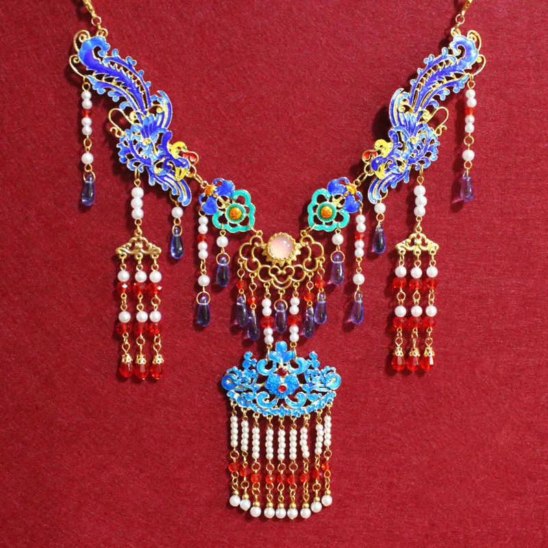 6 Designs Vintage Hanfu Xiuhefu Accessory Chinese Bride Necklace Soft Yingluo Tassel Necklace Blue Cloisonne TV Play Cosplay
6 Designs Vintage Hanfu Xiuhefu Accessory Chinese Bride Necklace Soft Yingluo Tassel Necklace Blue Cloisonne TV Play Cosplay