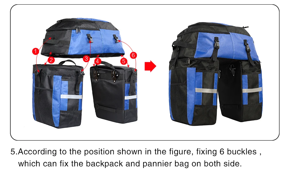 Rhinowalk 3 IN 1 Bicycle Rear Rack Seat Trunk Bag 70L MTB Road Bike Multifunctional Luggage Carrier Bag 3 Colors with Rain Cover (17)