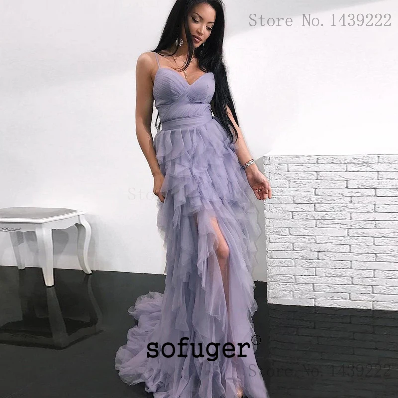 Lilac Prom Dresses High Low Spaghetti Straps Tulle Ruffles Party Long Prom Gown Evening Dresses Robe De Soiree
Lilac Prom Dresses High Low Spaghetti Straps Tulle Ruffles Party Long Prom Gown Evening Dresses Robe De Soiree