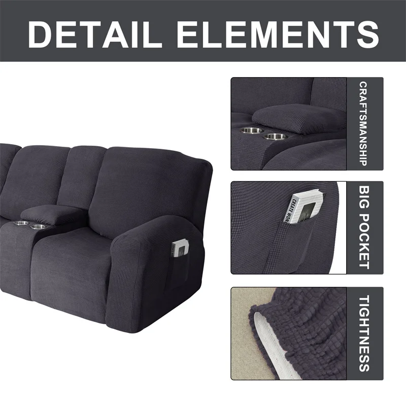 Housse extensible pour fauteuil inclinable 3 places, avec porte-gobelet, en polaire, pour salon Housse extensible pour fauteuil inclinable 3 places, avec porte-gobelet, en polaire, pour salon