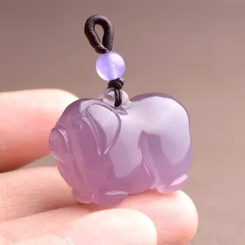 

Natural Emperor Purple Chalcedony Hand-carved Piggy Jade Pendant Fashion Purple Agate Zodiac Pig Men and Women Lovers Necklace