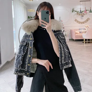 Denim down Jacket Short 2020 New Detachable Liner Parka Clothing Fox Real Fur Collar Rivet Coat
Denim down Jacket Short 2020 New Detachable Liner Parka Clothing Fox Real Fur Collar Rivet Coat