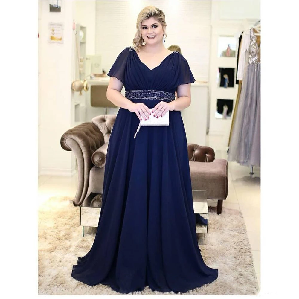 Plus Size Mother of the Bride Dresses Dark Navy Blue Chiffon Beading Waist Short Sleeve Evening Wedding Party Formal Prom Gowns
Plus Size Mother of the Bride Dresses Dark Navy Blue Chiffon Beading Waist Short Sleeve Evening Wedding Party Formal Prom Gowns