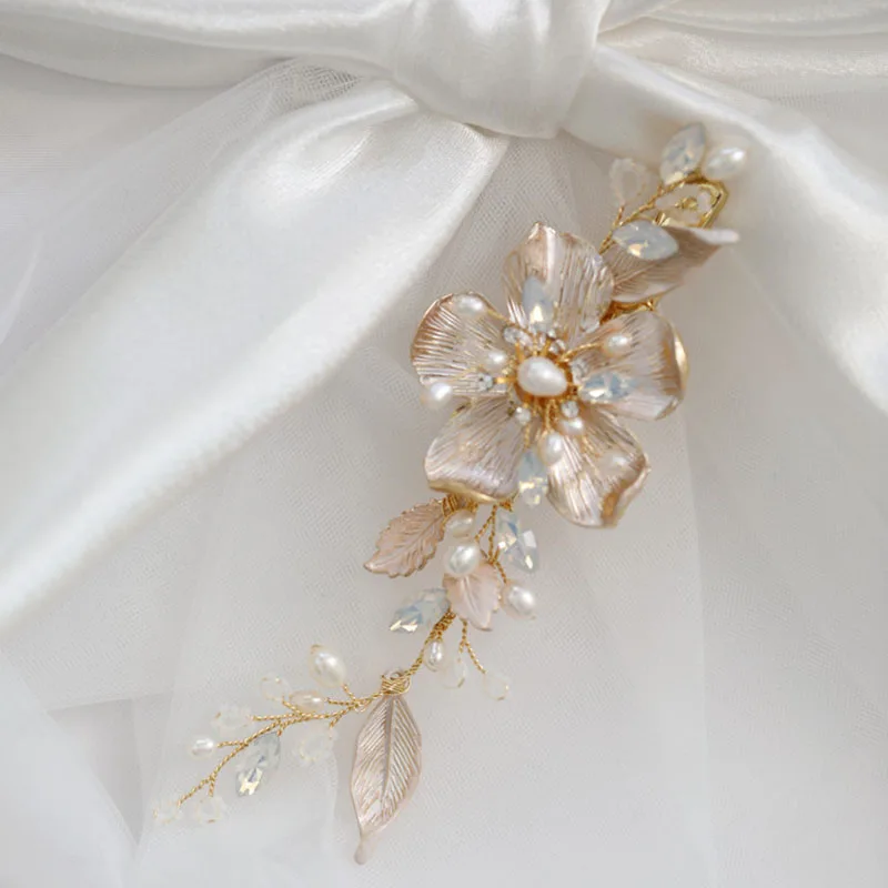 

Floralbride Handmade Crystal Rhinestones Freshwater Pearls Flower Bridal Hair Clip Barrettes Wedding Headpieces Women Jewelry