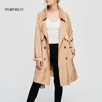 Women's autumn lapel coat solid color long-sleeved double-row button belt decorative windbreaker casual Slim trench
Women's autumn lapel coat solid color long-sleeved double-row button belt decorative windbreaker casual Slim trench
