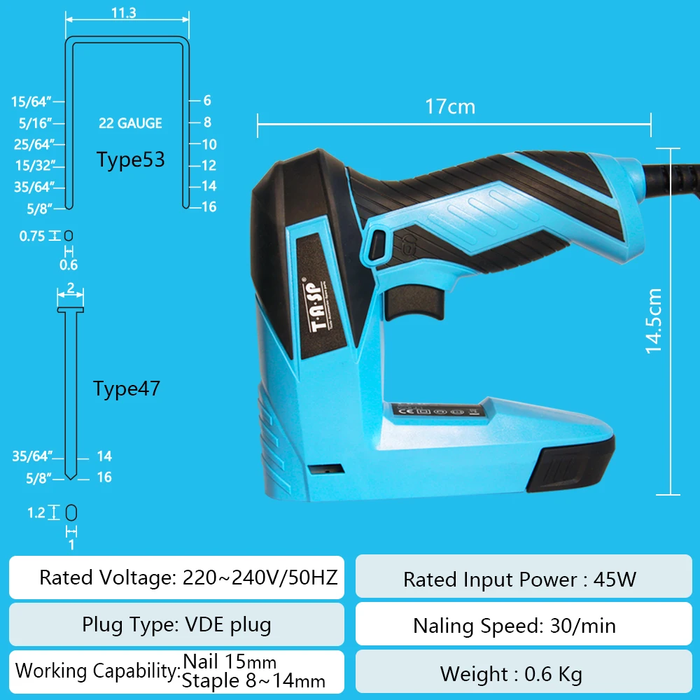 TASP 230V Электрический строительный степлер и гвоздильщик мебель для дома с скоб