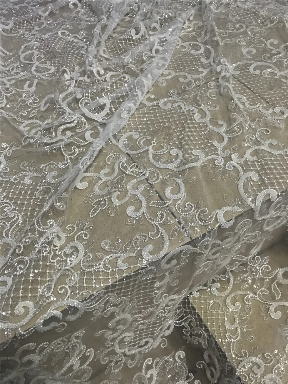 

African Sequins and beads Embroidered Nigerian Wedding Lace Fabrics SYJ-988681 High Quality Lace French Tulle Lace Fabric