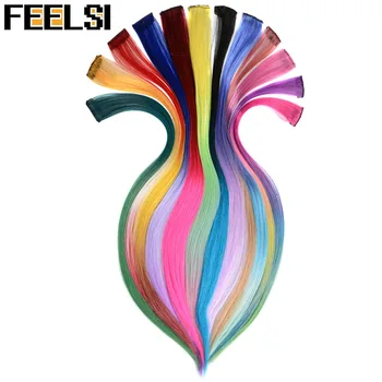 FEELSI Colored Highlight Synthetic Hair Extensions Clip In One Piece Color Strips 20" Long Straight Hairpiece For Sports Fans 
FEELSI Colored Highlight Synthetic Hair Extensions Clip In One Piece Color Strips 20" Long Straight Hairpiece For Sports Fans