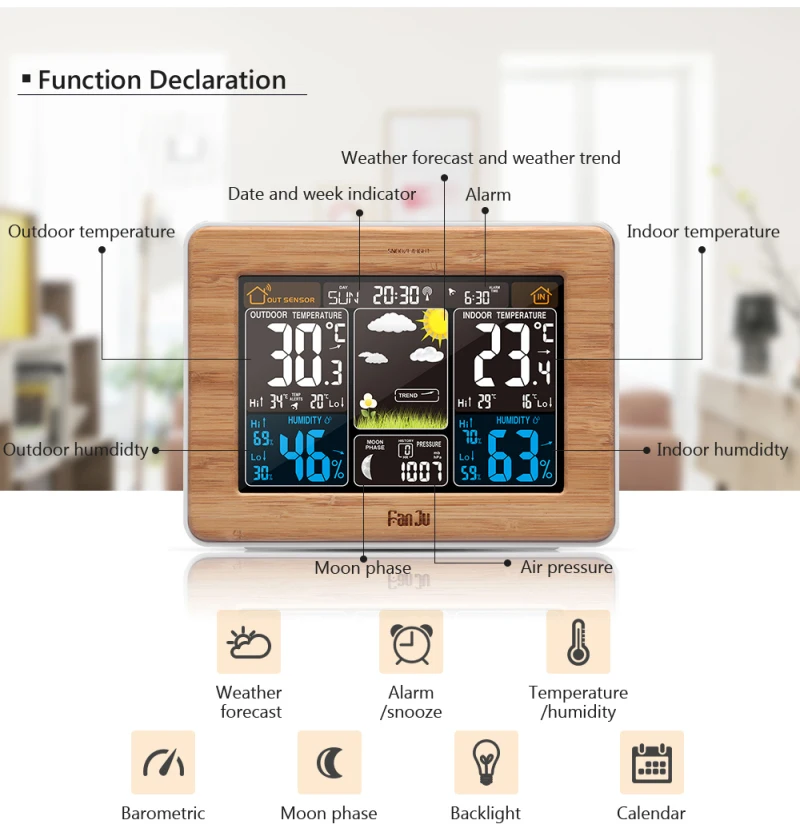 Barometer Thermometer Hygrometer Sensor Wireless Weather Station Wall Digital Clock Forecast Colorful LCD Display
Barometer Thermometer Hygrometer Sensor Wireless Weather Station Wall Digital Clock Forecast Colorful LCD Display