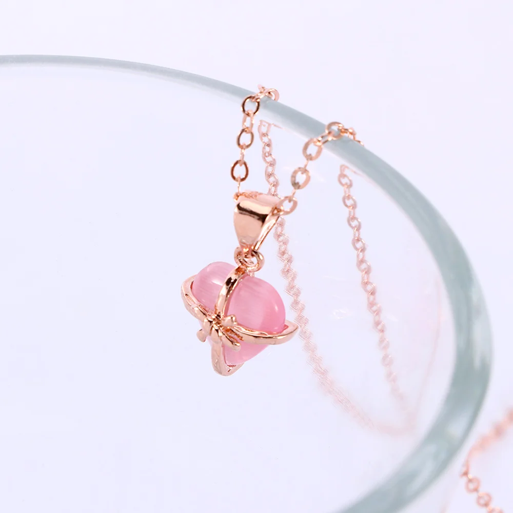 fashion elegant pink crystal necklace sweet heart shape pendant