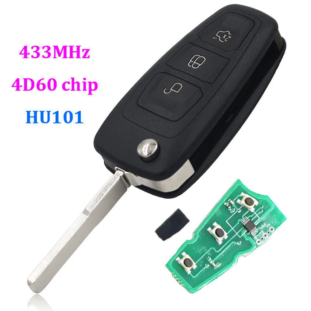 433MHz 4D60 Chip 3 Button Keyless Entry Smart Remote Car Key for Ford Focus Mondeo Fiesta Flip Folding Auto Car Key Fob (3)