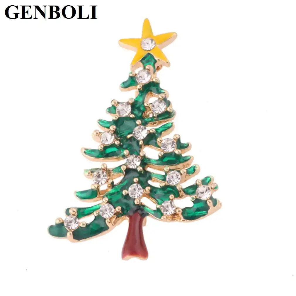 bohemian christmas tree star enamel crystal rhinestone brooches