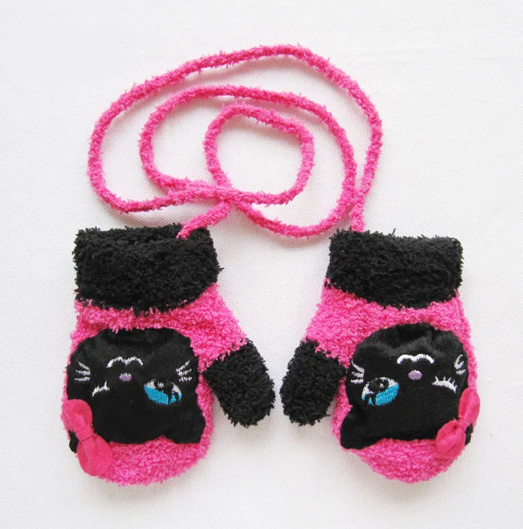 1 пара теплые флисовые зимние перчатки с милым рисунком карамельного кота для